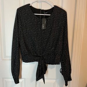 NWT BLACK POLKA DOT LONG SLEEVE FANCY BLOUSE LNV SIZE LARGE